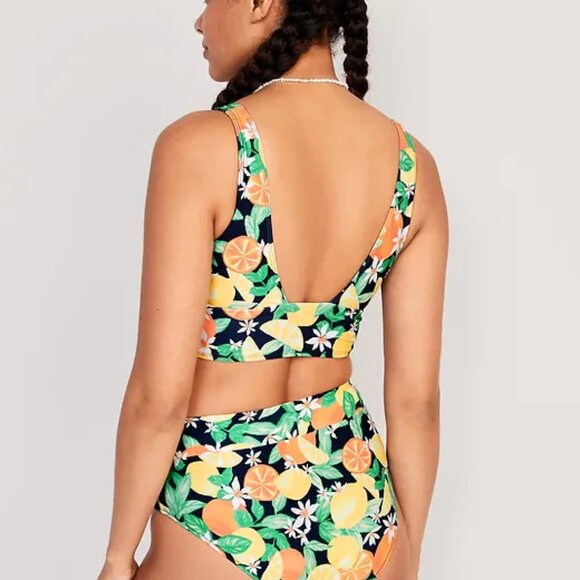 Scoop-Neck Longline Bikini Swim Top Lemons oranges tropical XS XSmall S SM Small - Picture 4 of 6